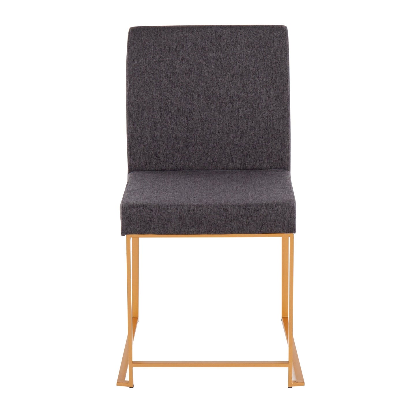 High Back Fuji Contemporary Dining Chair in Gold Steel and Beige Fabric   - Set of 2