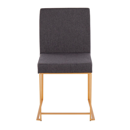 High Back Fuji Contemporary Dining Chair in Gold Steel and Beige Fabric   - Set of 2