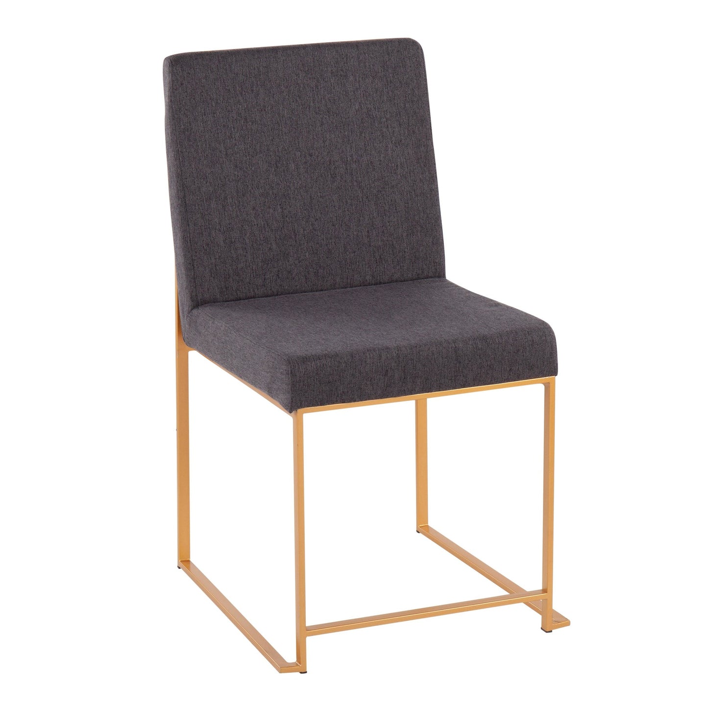 High Back Fuji Contemporary Dining Chair in Gold Steel and Beige Fabric   - Set of 2