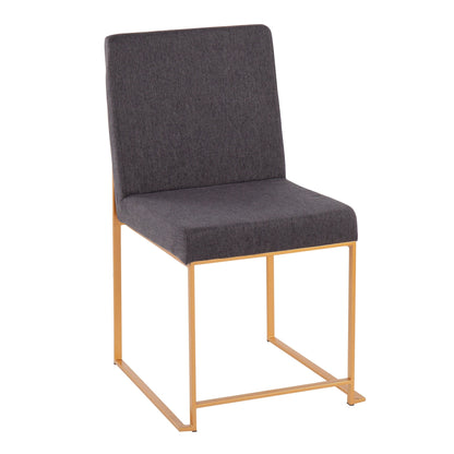 High Back Fuji Contemporary Dining Chair in Gold Steel and Beige Fabric   - Set of 2