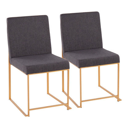 High Back Fuji Contemporary Dining Chair in Gold Steel and Beige Fabric   - Set of 2