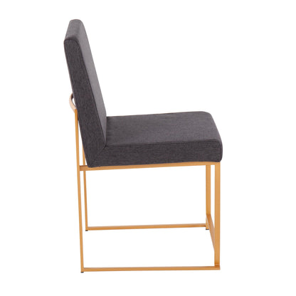 High Back Fuji Contemporary Dining Chair in Gold Steel and Beige Fabric   - Set of 2