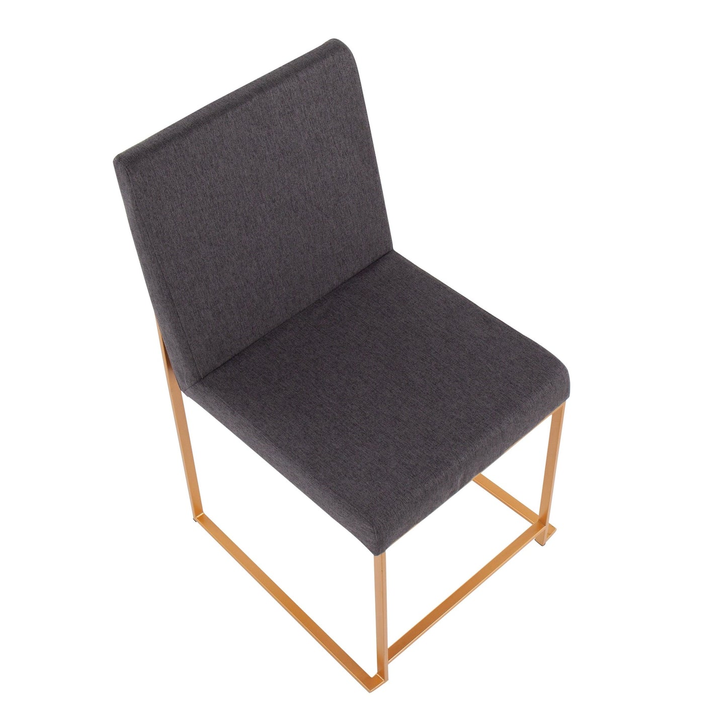 High Back Fuji Contemporary Dining Chair in Gold Steel and Beige Fabric   - Set of 2