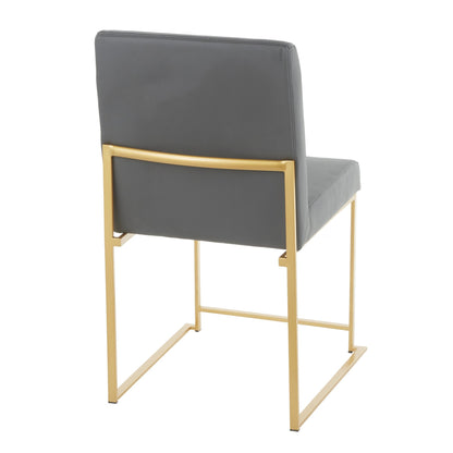 High Back Fuji Contemporary Dining Chair in Gold Steel and Beige Fabric   - Set of 2