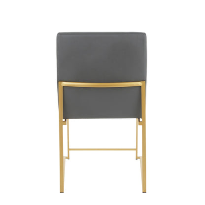 High Back Fuji Contemporary Dining Chair in Gold Steel and Beige Fabric   - Set of 2