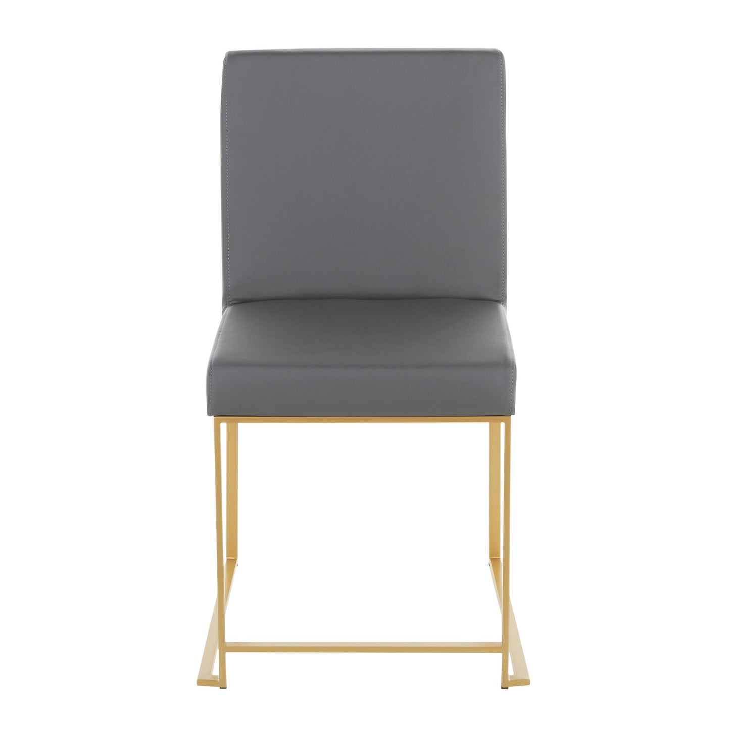 High Back Fuji Contemporary Dining Chair in Gold Steel and Beige Fabric   - Set of 2