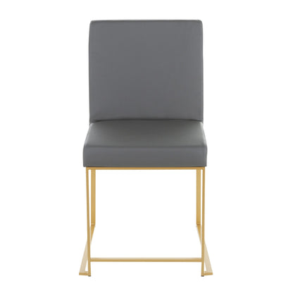 High Back Fuji Contemporary Dining Chair in Gold Steel and Beige Fabric   - Set of 2