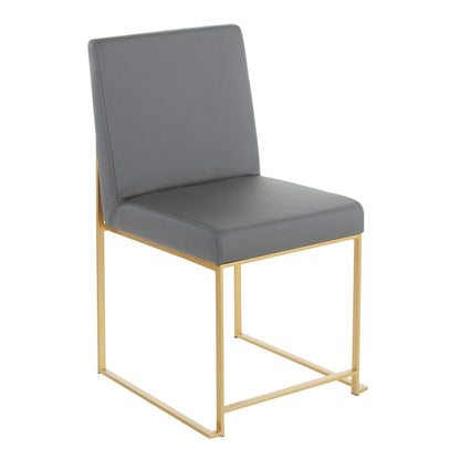 High Back Fuji Contemporary Dining Chair in Gold Steel and Beige Fabric   - Set of 2