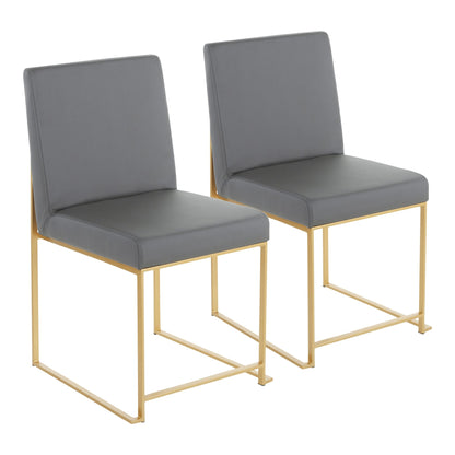 High Back Fuji Contemporary Dining Chair in Gold Steel and Beige Fabric   - Set of 2