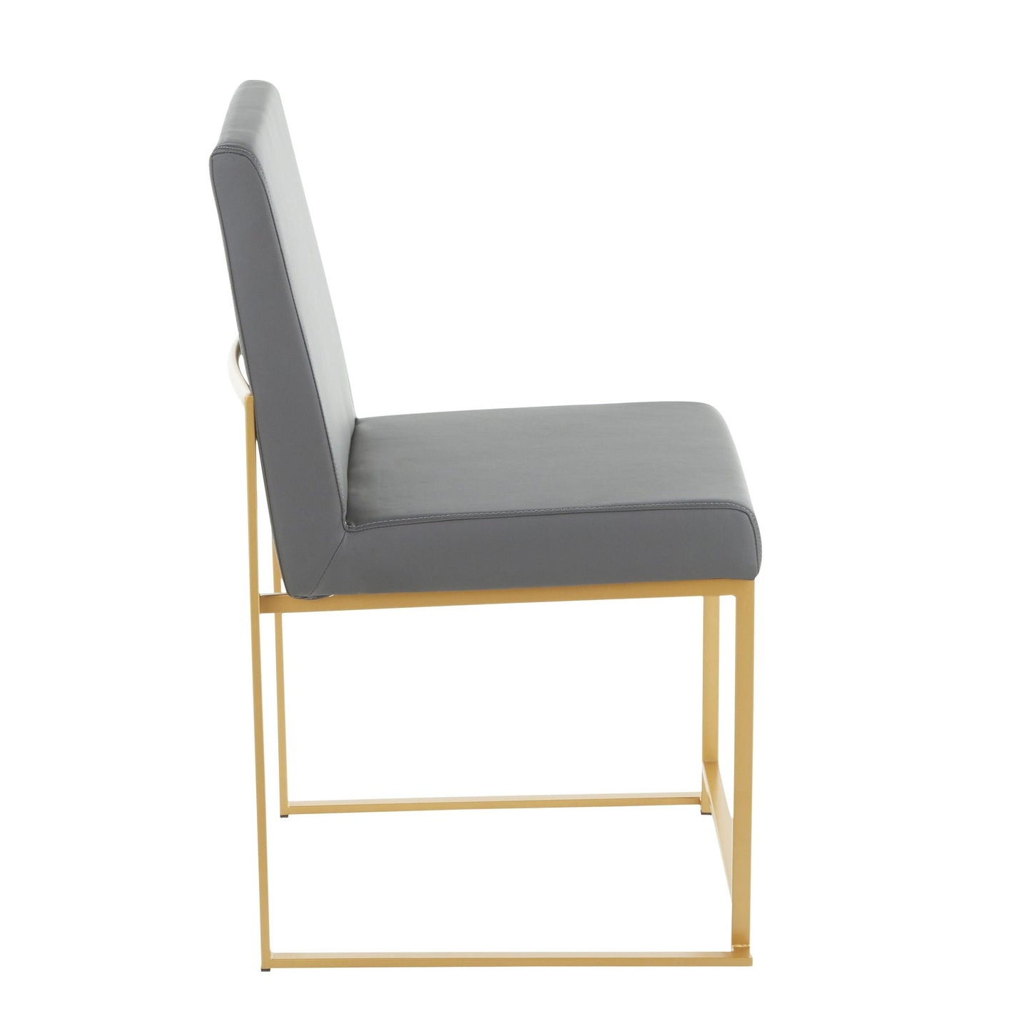 High Back Fuji Contemporary Dining Chair in Gold Steel and Beige Fabric   - Set of 2