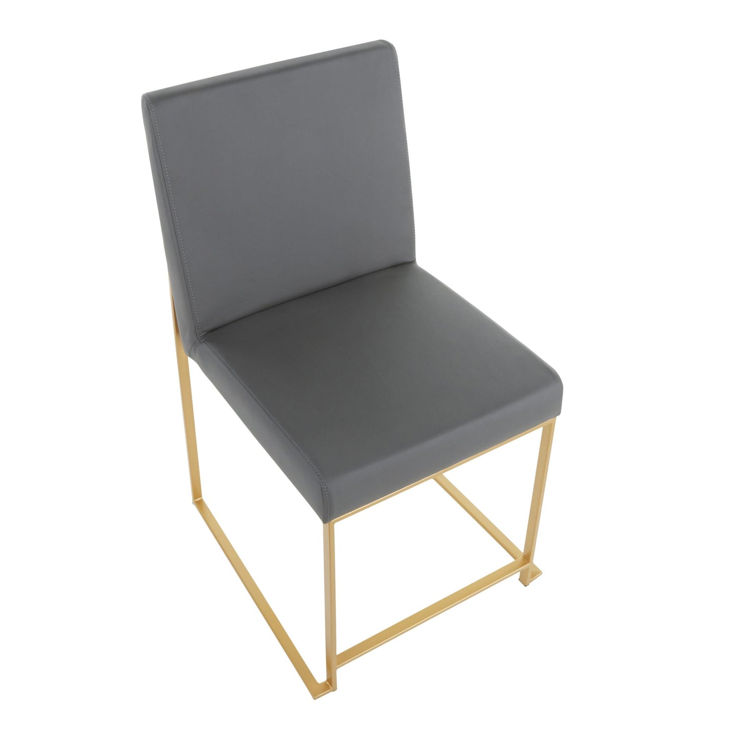 High Back Fuji Contemporary Dining Chair in Gold Steel and Beige Fabric   - Set of 2