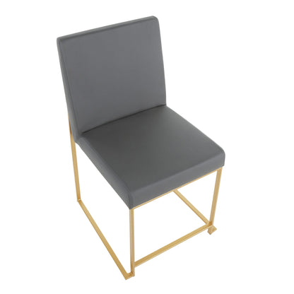 High Back Fuji Contemporary Dining Chair in Gold Steel and Beige Fabric   - Set of 2