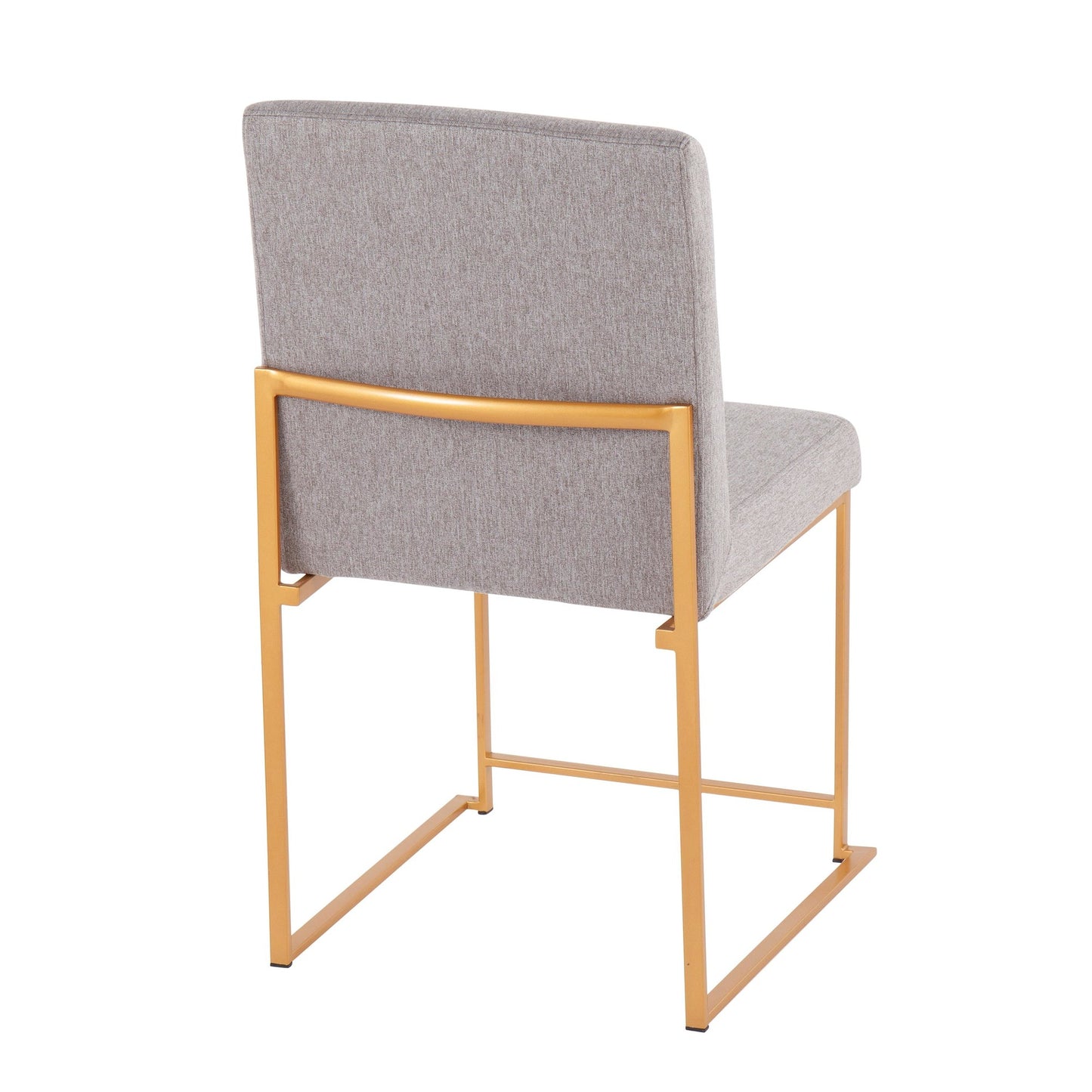 High Back Fuji Contemporary Dining Chair in Gold Steel and Beige Fabric   - Set of 2