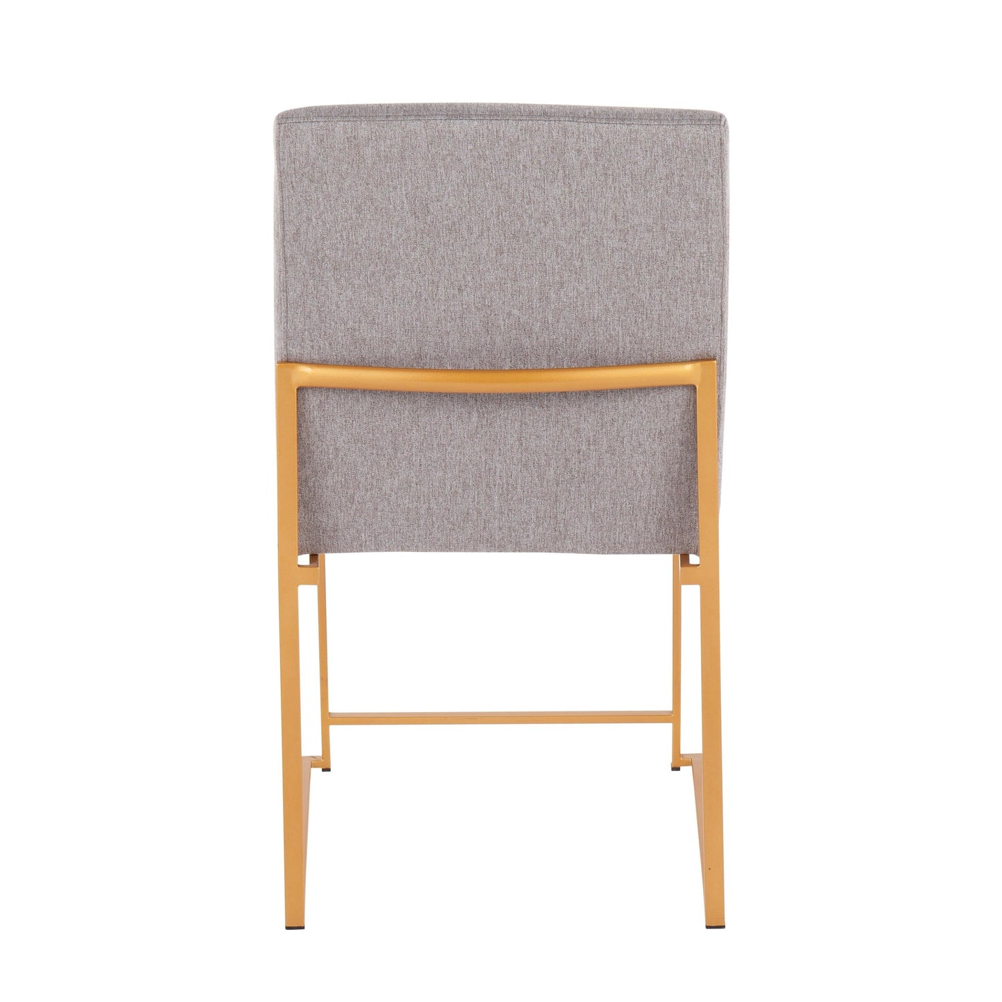 High Back Fuji Contemporary Dining Chair in Gold Steel and Beige Fabric   - Set of 2