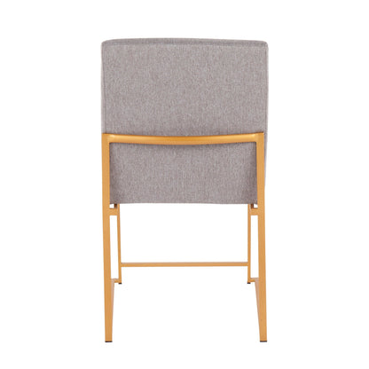 High Back Fuji Contemporary Dining Chair in Gold Steel and Beige Fabric   - Set of 2