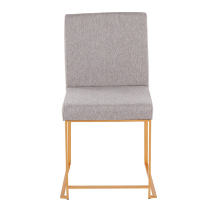 High Back Fuji Contemporary Dining Chair in Gold Steel and Beige Fabric   - Set of 2