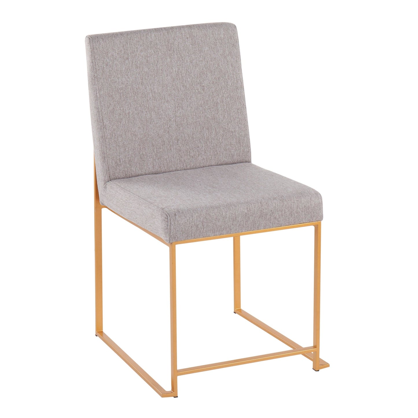 High Back Fuji Contemporary Dining Chair in Gold Steel and Beige Fabric   - Set of 2