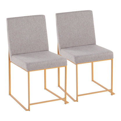 High Back Fuji Contemporary Dining Chair in Gold Steel and Beige Fabric   - Set of 2