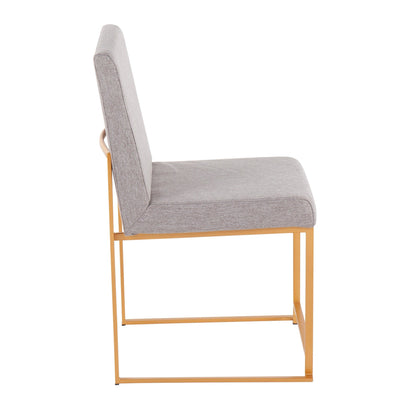 High Back Fuji Contemporary Dining Chair in Gold Steel and Beige Fabric   - Set of 2