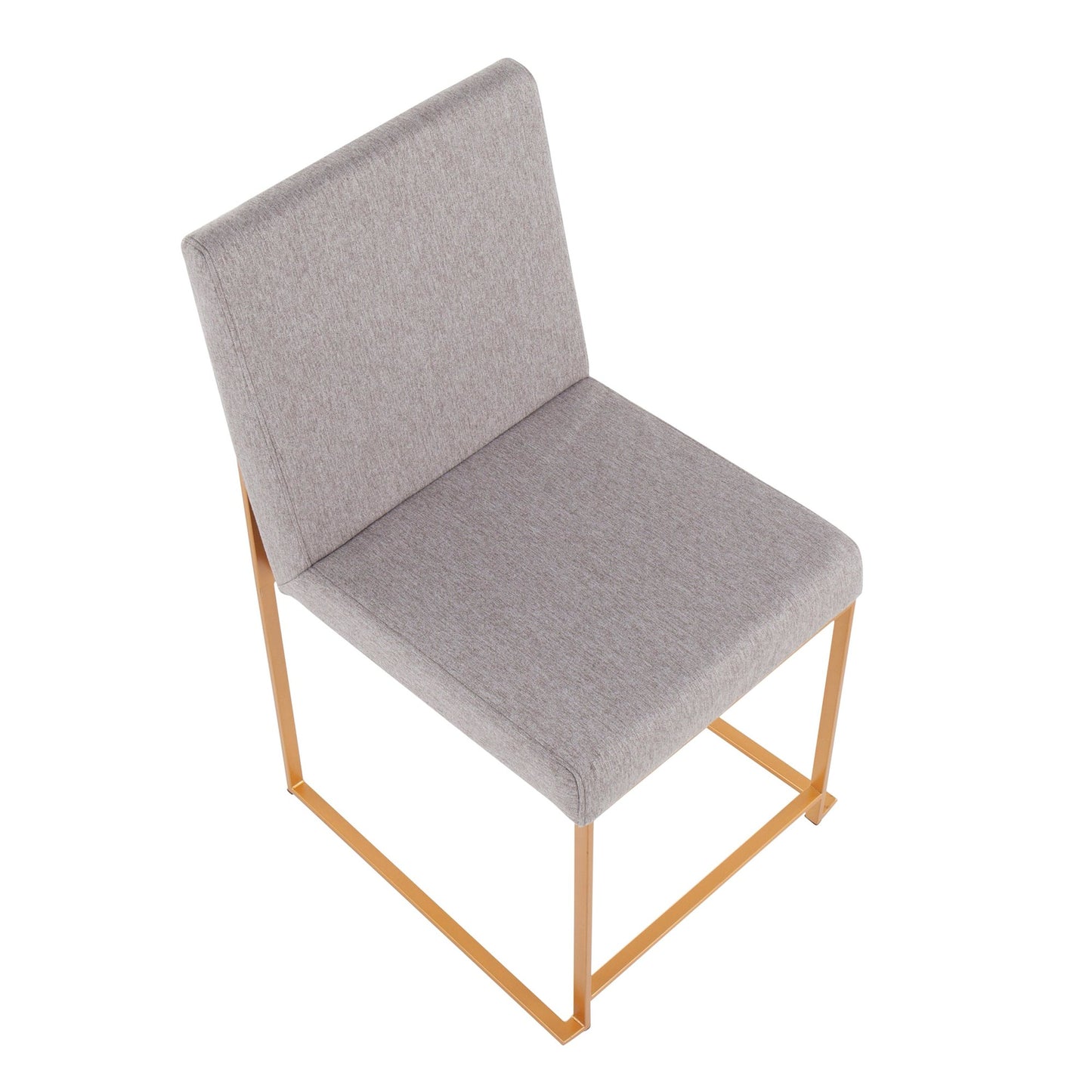 High Back Fuji Contemporary Dining Chair in Gold Steel and Beige Fabric   - Set of 2