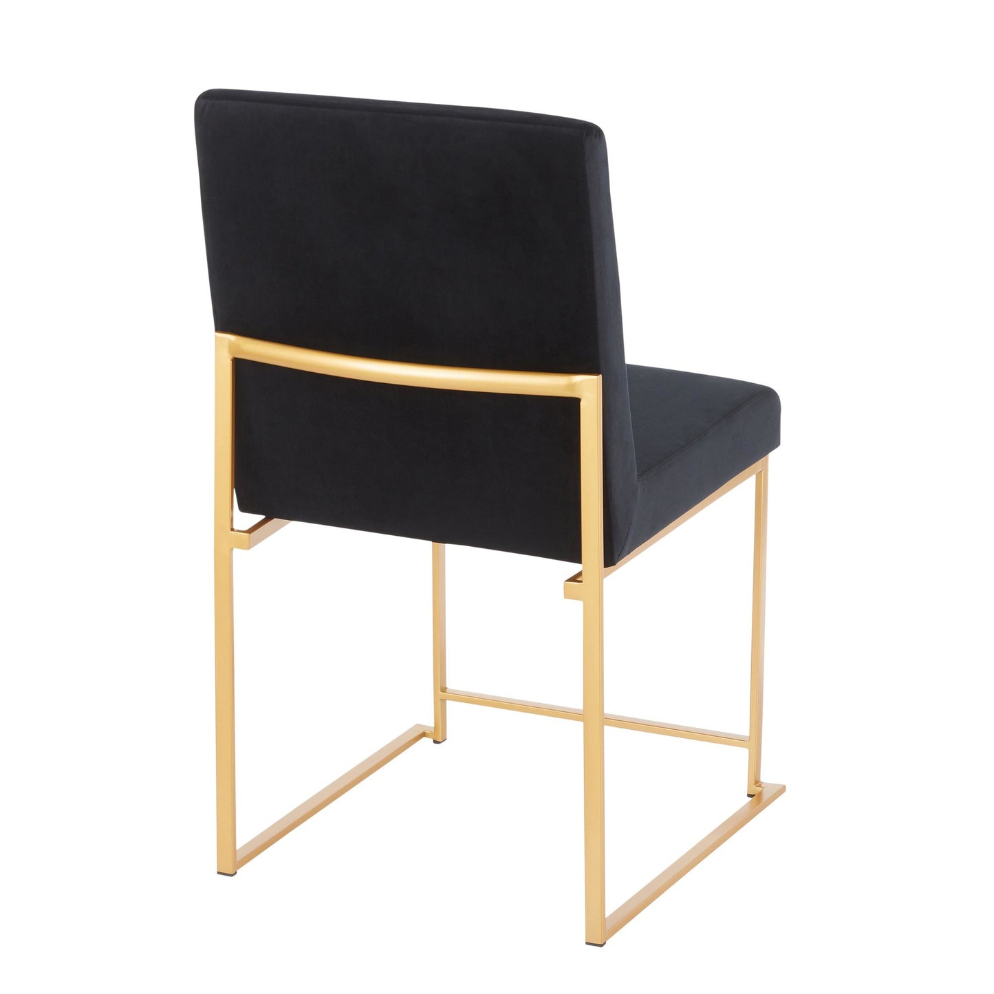 High Back Fuji Contemporary Dining Chair in Gold Steel and Beige Fabric   - Set of 2