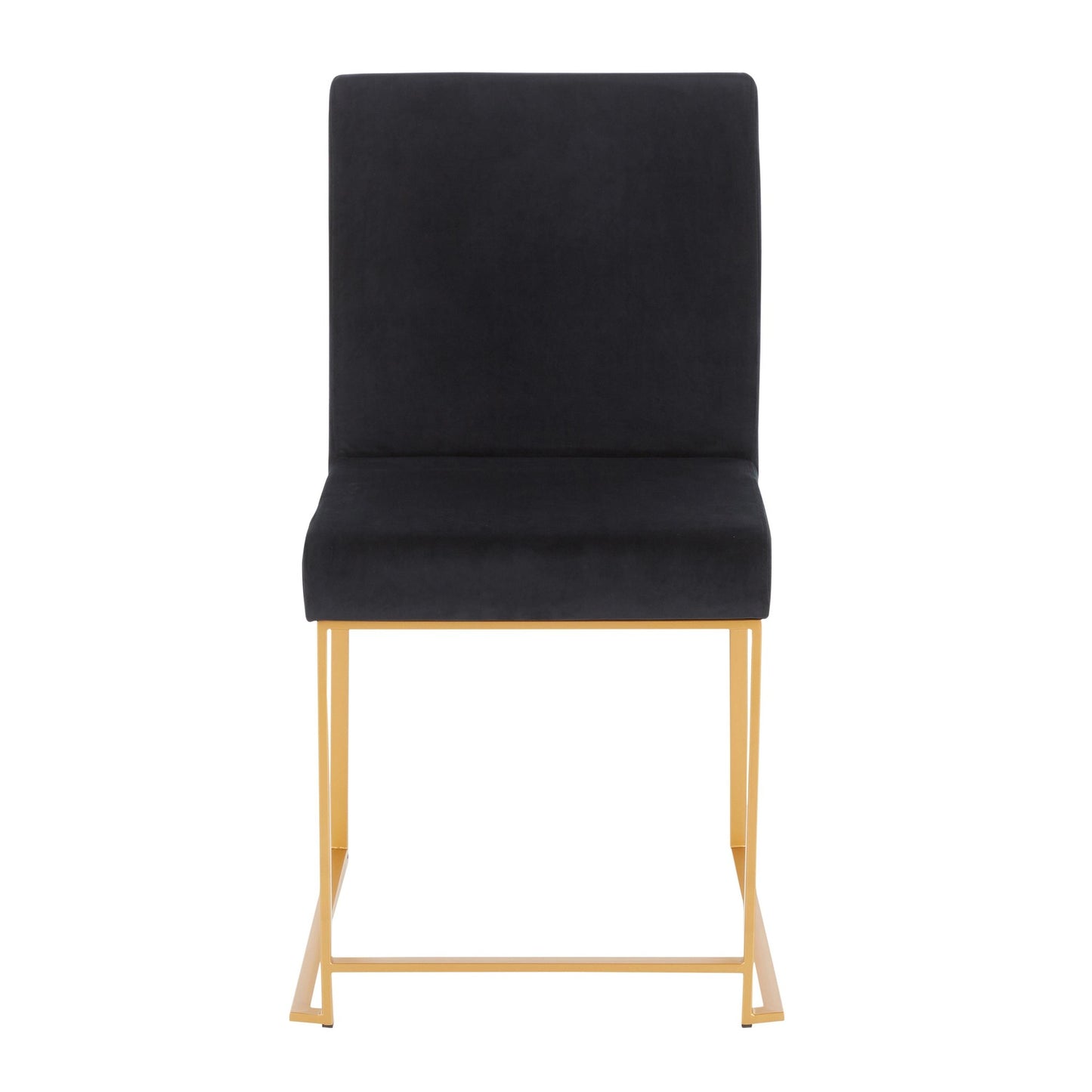 High Back Fuji Contemporary Dining Chair in Gold Steel and Beige Fabric   - Set of 2