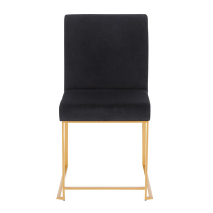 High Back Fuji Contemporary Dining Chair in Gold Steel and Beige Fabric   - Set of 2