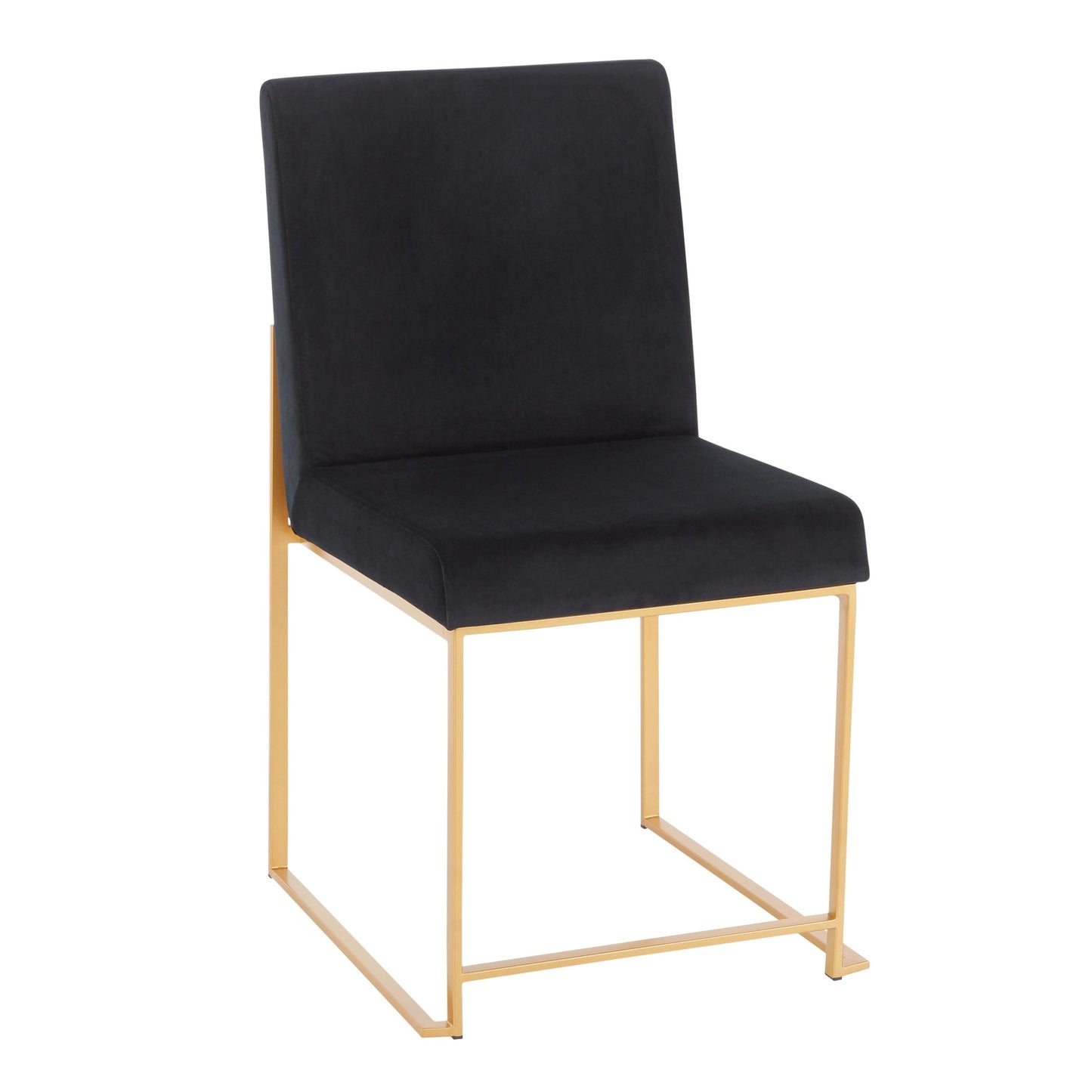High Back Fuji Contemporary Dining Chair in Gold Steel and Beige Fabric   - Set of 2