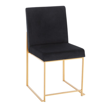High Back Fuji Contemporary Dining Chair in Gold Steel and Beige Fabric   - Set of 2