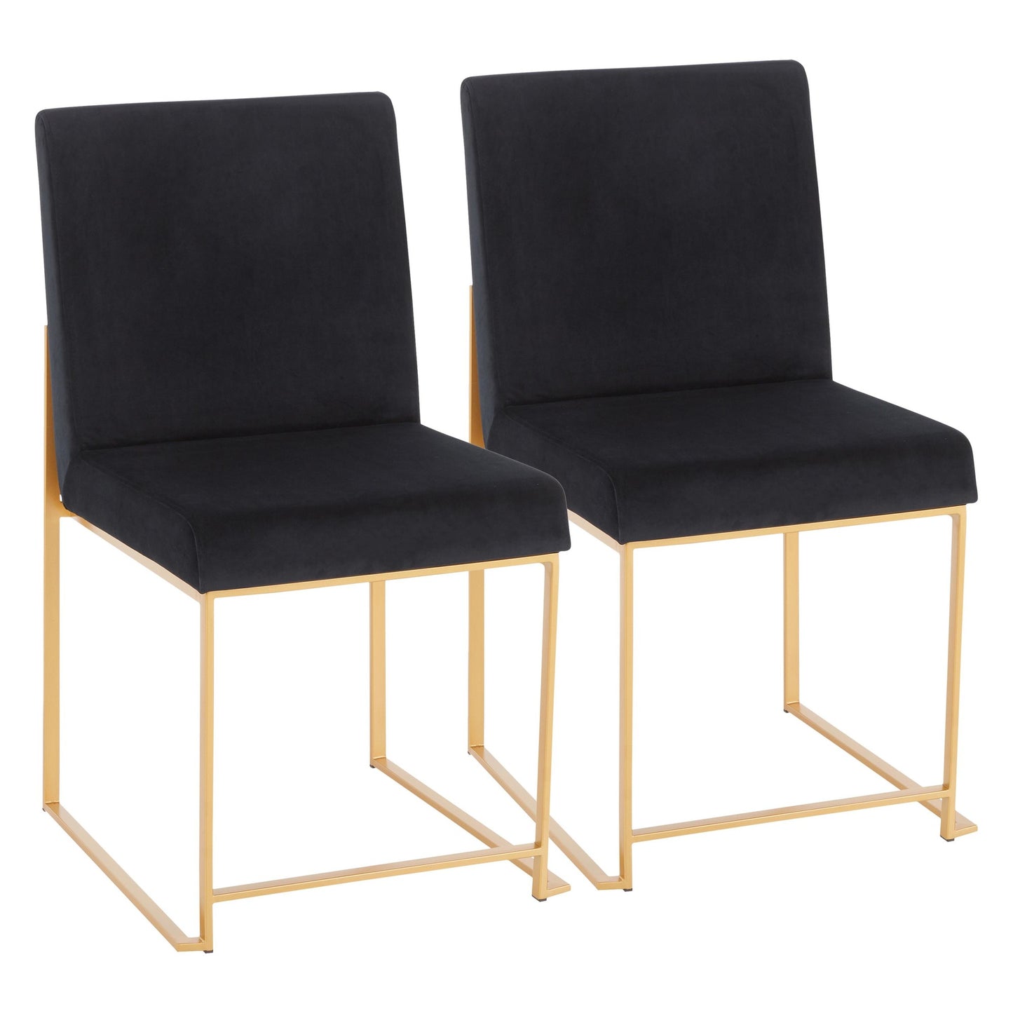 High Back Fuji Contemporary Dining Chair in Gold Steel and Beige Fabric   - Set of 2