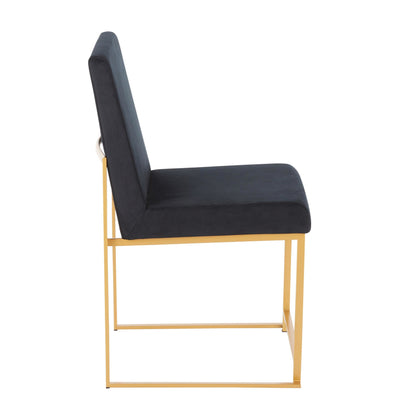 High Back Fuji Contemporary Dining Chair in Gold Steel and Beige Fabric   - Set of 2