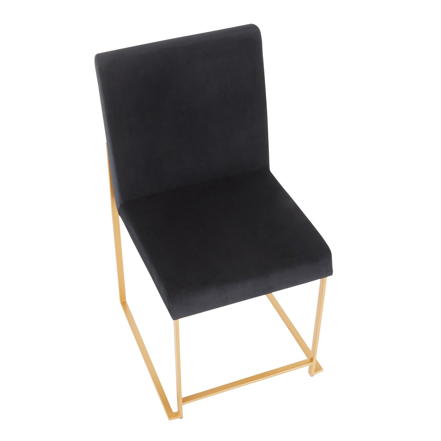 High Back Fuji Contemporary Dining Chair in Gold Steel and Beige Fabric   - Set of 2