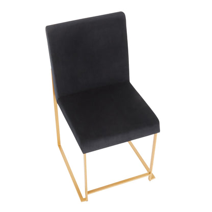 High Back Fuji Contemporary Dining Chair in Gold Steel and Beige Fabric   - Set of 2