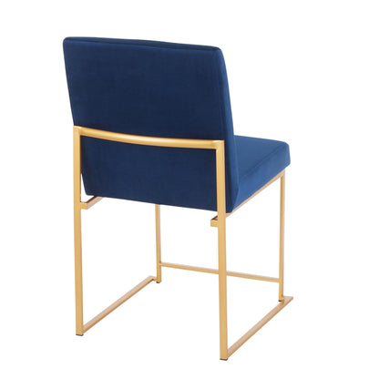 High Back Fuji Contemporary Dining Chair in Gold Steel and Beige Fabric   - Set of 2