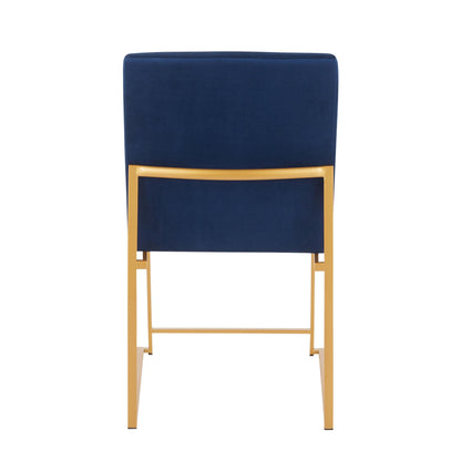 High Back Fuji Contemporary Dining Chair in Gold Steel and Beige Fabric   - Set of 2