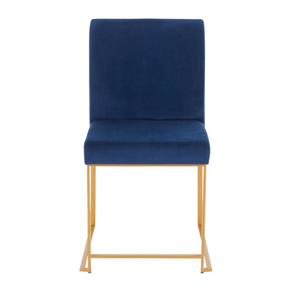 High Back Fuji Contemporary Dining Chair in Gold Steel and Beige Fabric   - Set of 2