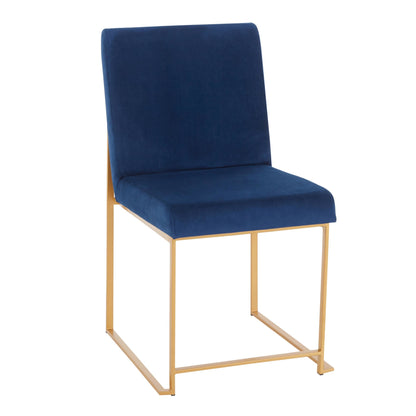 High Back Fuji Contemporary Dining Chair in Gold Steel and Beige Fabric   - Set of 2