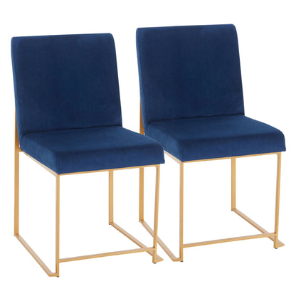 High Back Fuji Contemporary Dining Chair in Gold Steel and Beige Fabric   - Set of 2