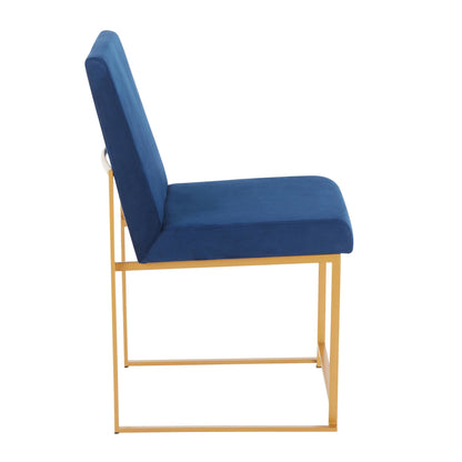 High Back Fuji Contemporary Dining Chair in Gold Steel and Beige Fabric   - Set of 2