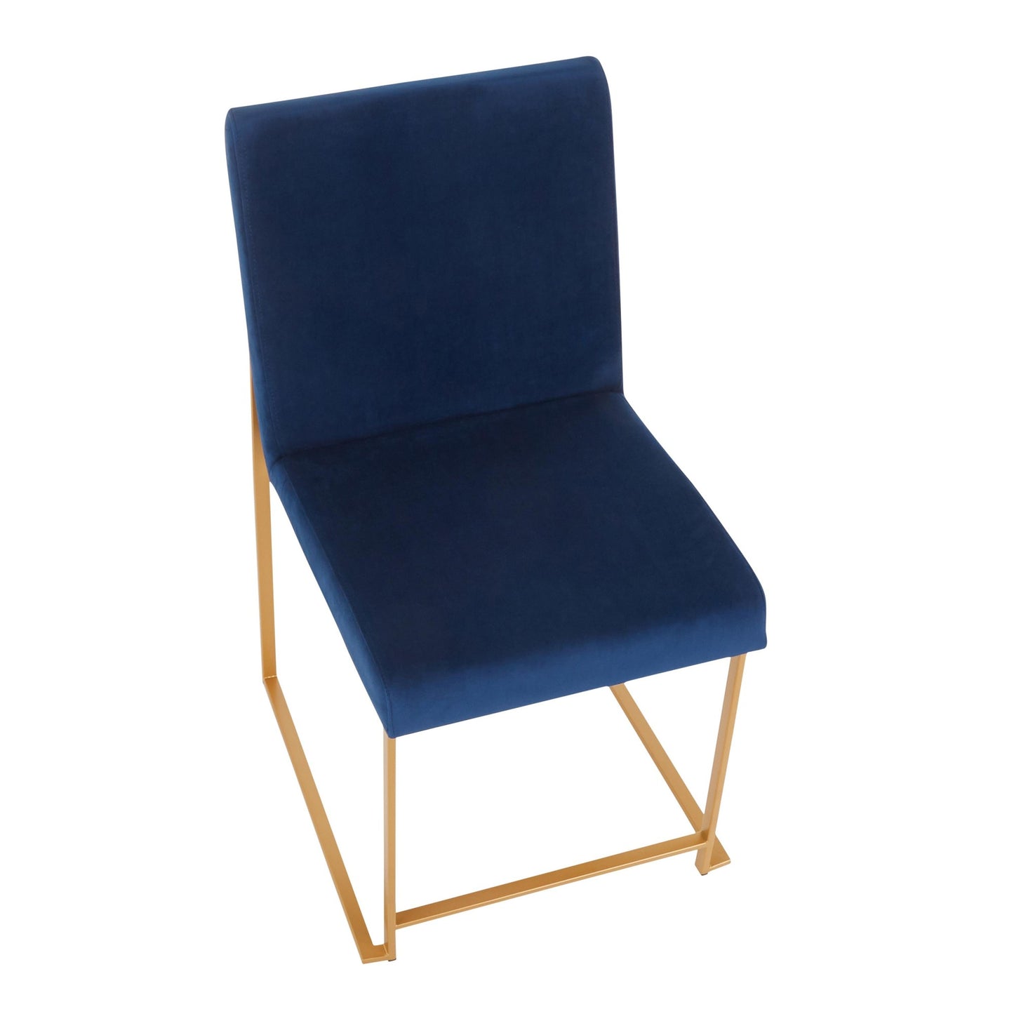 High Back Fuji Contemporary Dining Chair in Gold Steel and Beige Fabric   - Set of 2