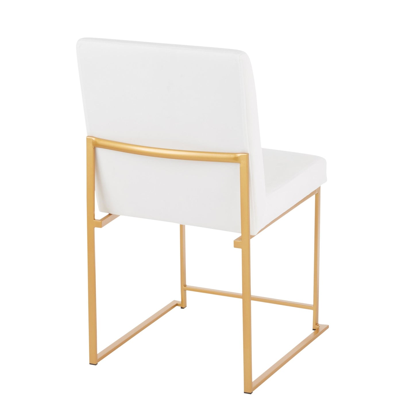 High Back Fuji Contemporary Dining Chair in Gold Steel and Beige Fabric   - Set of 2