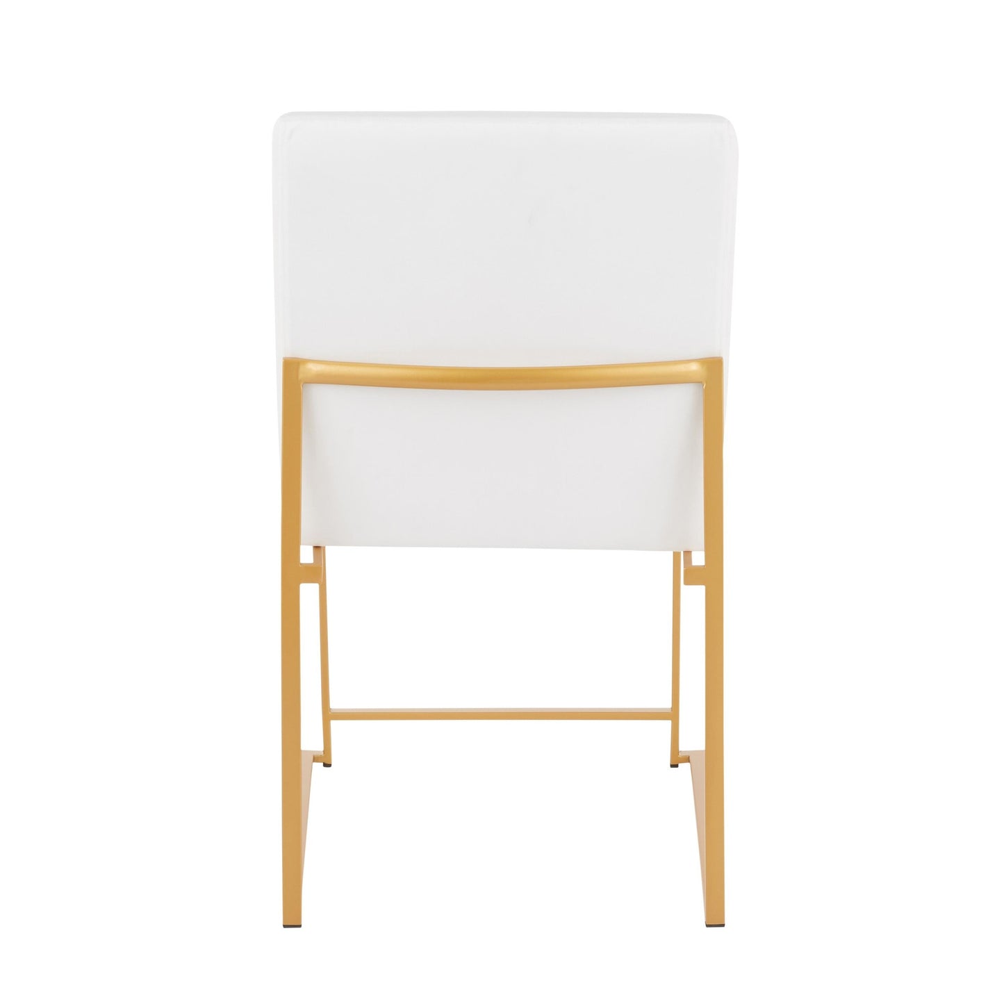 High Back Fuji Contemporary Dining Chair in Gold Steel and Beige Fabric   - Set of 2