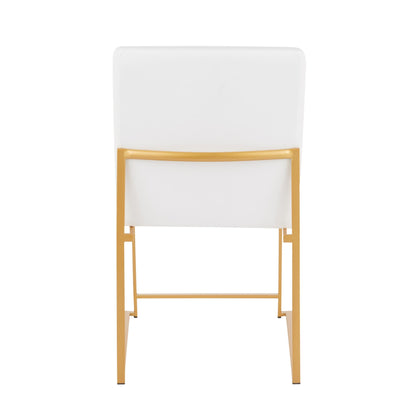 High Back Fuji Contemporary Dining Chair in Gold Steel and Beige Fabric   - Set of 2