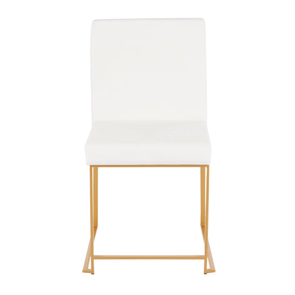 High Back Fuji Contemporary Dining Chair in Gold Steel and Beige Fabric   - Set of 2