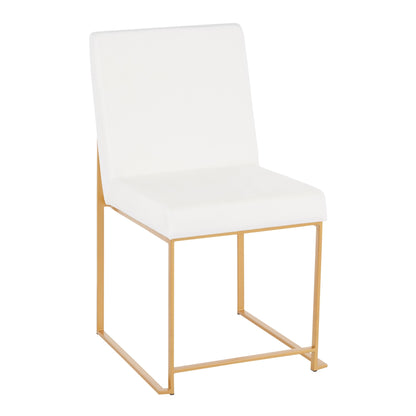 High Back Fuji Contemporary Dining Chair in Gold Steel and Beige Fabric   - Set of 2