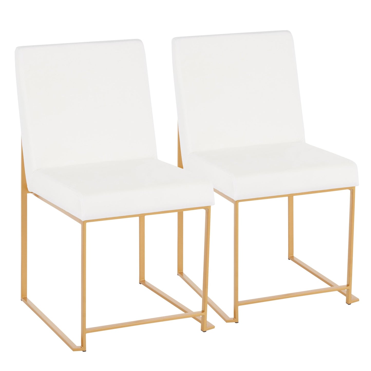 High Back Fuji Contemporary Dining Chair in Gold Steel and Beige Fabric   - Set of 2