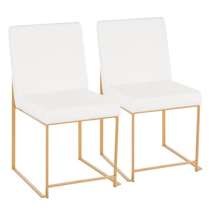High Back Fuji Contemporary Dining Chair in Gold Steel and Beige Fabric   - Set of 2