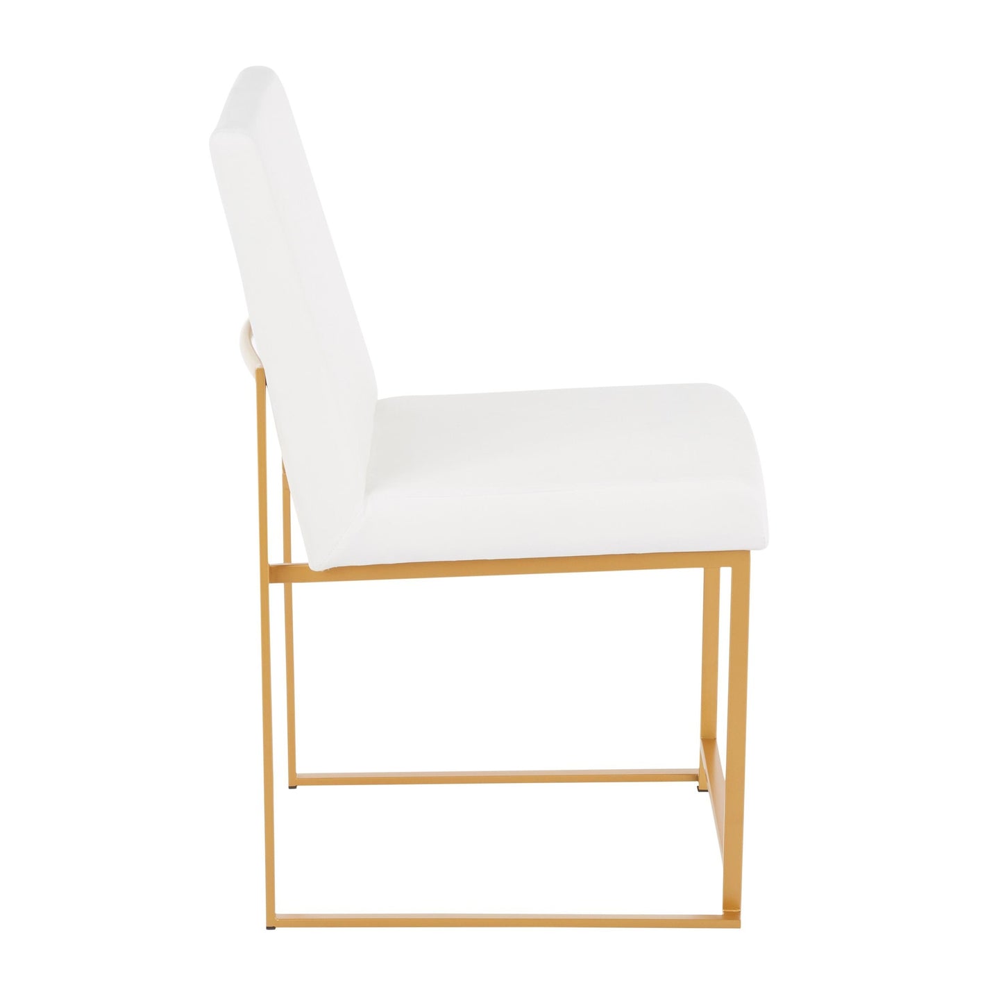 High Back Fuji Contemporary Dining Chair in Gold Steel and Beige Fabric   - Set of 2