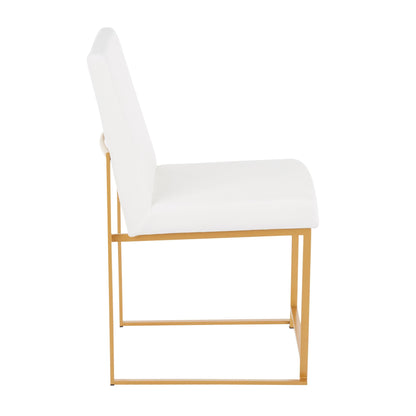 High Back Fuji Contemporary Dining Chair in Gold Steel and Beige Fabric   - Set of 2