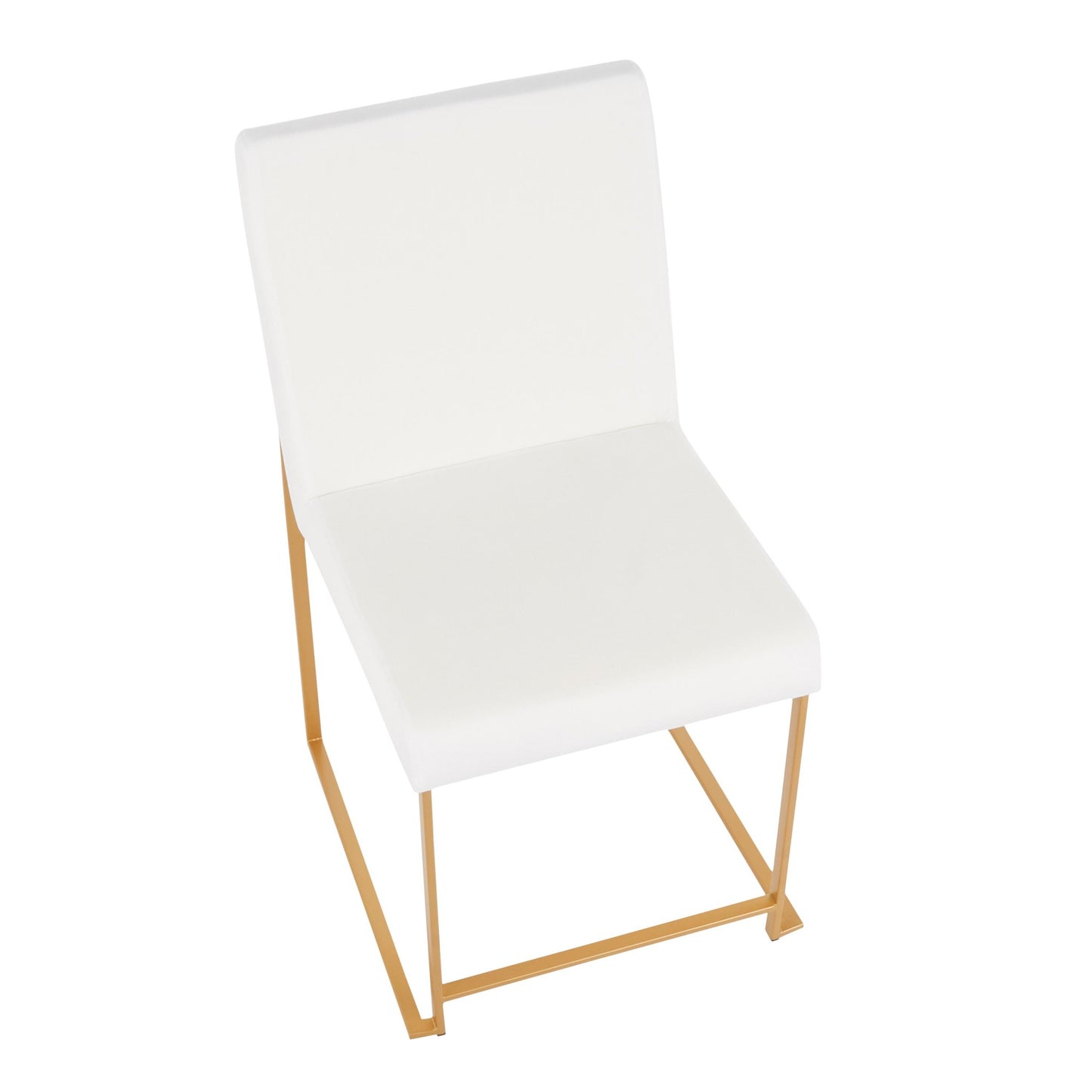 High Back Fuji Contemporary Dining Chair in Gold Steel and Beige Fabric   - Set of 2